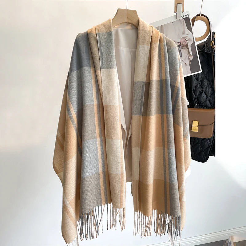 Warm Cashmere Scarf Plaid Pashmina