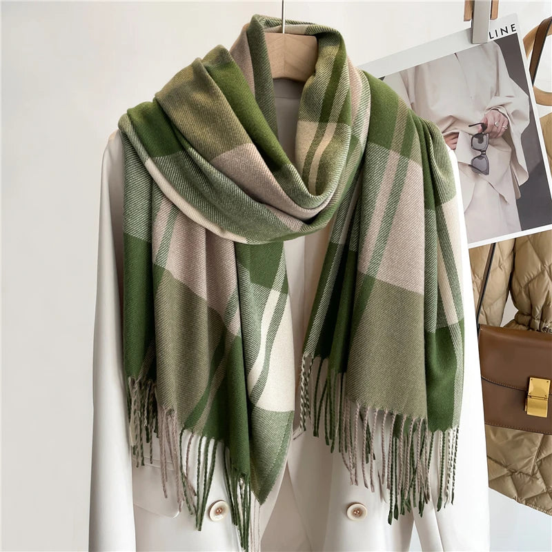 Warm Cashmere Scarf Plaid Pashmina