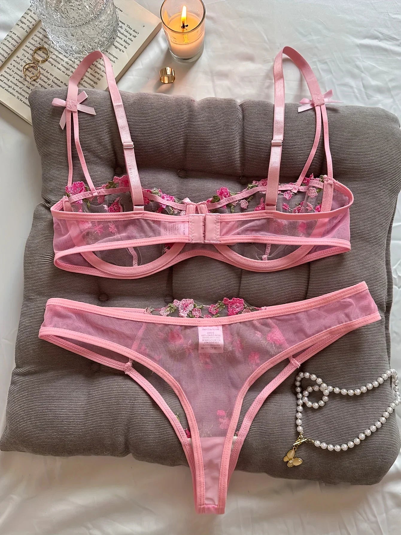 Night Beautiful Sexy Women 2 Piece floral Embroidery lingerie