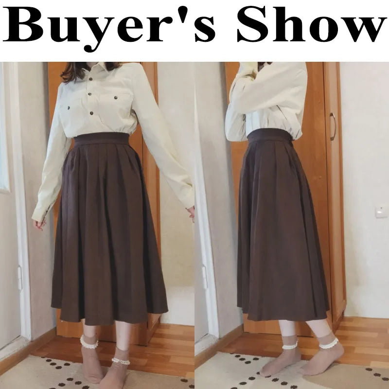 Vintage High Waist Pleated Skirt Women