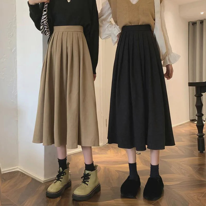 Vintage High Waist Pleated Skirt Women