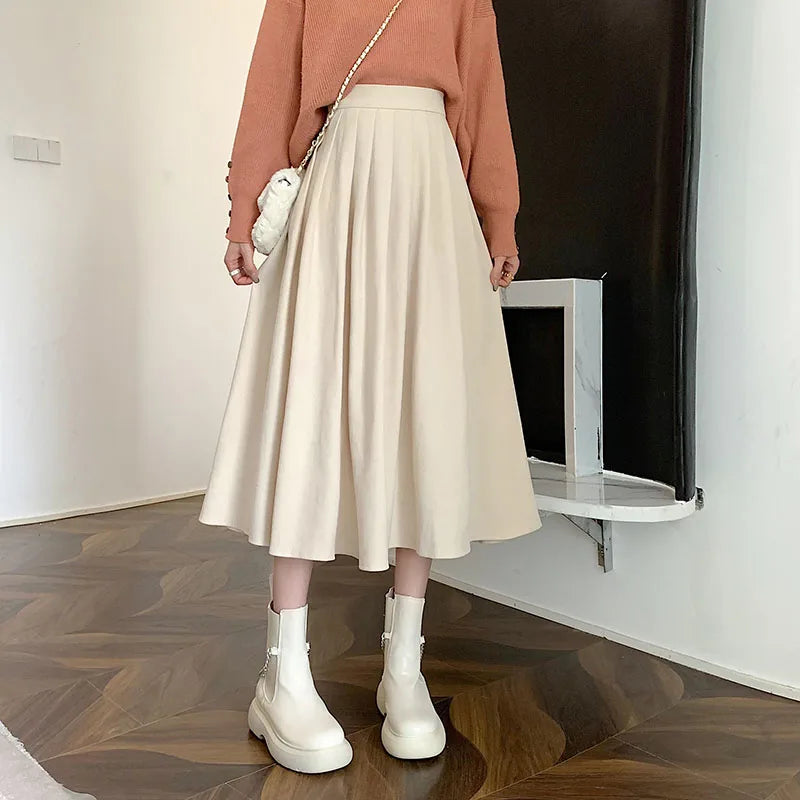 Vintage High Waist Pleated Skirt Women