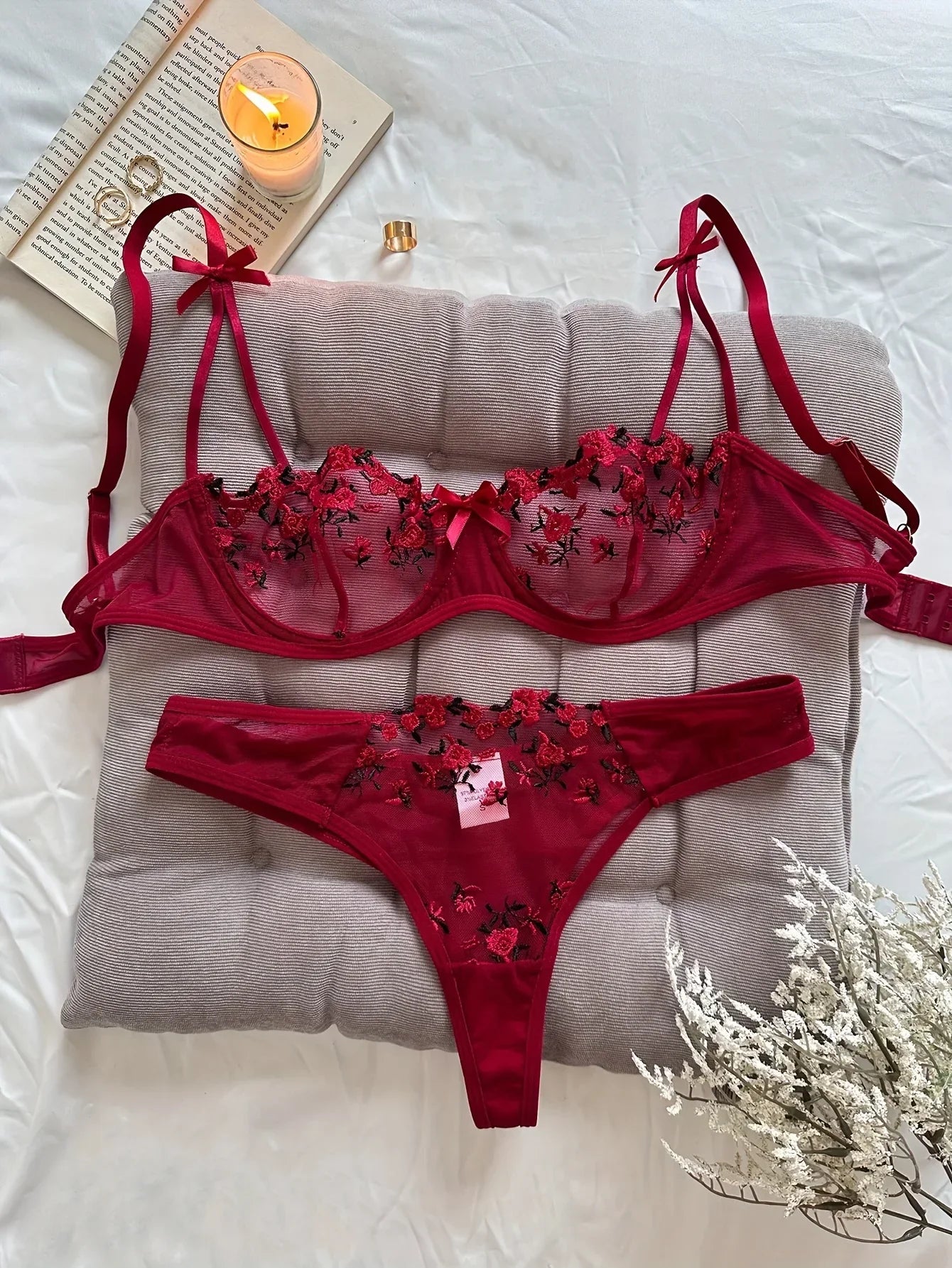 Night Beautiful Sexy Women 2 Piece floral Embroidery lingerie